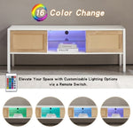 ZUN 54.33" Rattan TV cabinet with variable color light strip, double sliding doors for storage, W1265121751