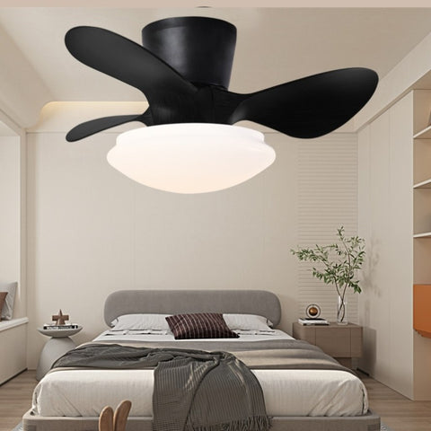 ZUN 24" Modern Ceiling Fan with Light and Remote,Low Profile Flush Mount Ceiling Fans Indoor,Small W1187118717