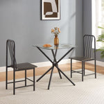 ZUN Dining Set for 2, Square Glass Tempered Dining Table with 4 Legs and 2 Metal Chair for Home Office W2167131146