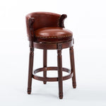 ZUN Seat height 26'' Cow top Leather Wooden Bar Stools, 360 Degree Swivel Bar Height Chair with Backs W2195135487