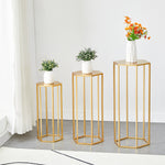 ZUN 27.55" High Set of 3 Metal Plant Stand Gold Nesting Display End Table High Hexagon Rack Indoor 39857176