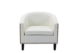 ZUN COOLMORE accent Barrel chair living room chair with nailheads and solid wood legs white pu leather W39526693