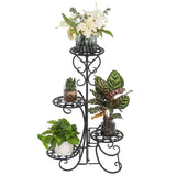 ZUN 4 Potted Rounded Flower Metal Shelves Plant Pot Stand Decoration for Indoor Outdoor Garden Black 69287047