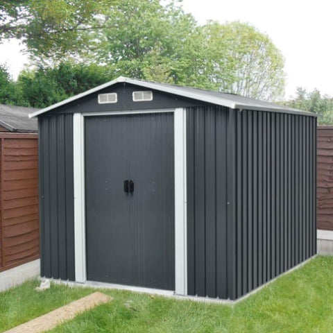 ZUN Outdoor Storage Shed, 9' X 8' Galvanized Steel Garden Shed with 4 Vents & Double Sliding Door, W2089132766
