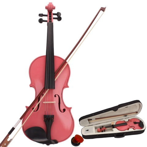 ZUN New 1/8 Acoustic Violin Case Bow Rosin Pink 81438480