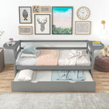 ZUN Twin Size Daybed with Trundle and Foldable Shelves on Both Sides,Gray WF296485AAE
