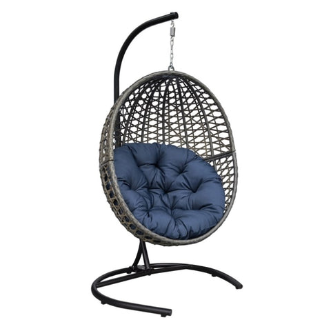 ZUN Hanging Swing Egg Chair with Stand,Outdoor Patio Wicker Tear Drop Shape Hammock Chair with Cushion W1889113605