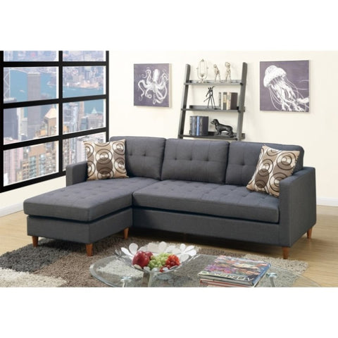 ZUN Linen-Like Fabric Reversible Sectional Sofa in Blue Grey B01682385