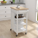 ZUN Kitchen island rolling trolley cart with Adjustable Shelves and towel rack rubber wood table top W28235382