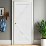 ZUN CRAZY ELF 28" x 84" "K" Style Real Primed Door Slab, DIY Panel Door, Modern Interior Barn Door, W93642088