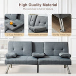 ZUN Linen Fabric Modern Sofa Bed Futon Couch Bed Folding Recliner Sleeper Reversible Loveseat W1422131950