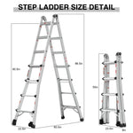 ZUN Aluminum Multi-Position Ladder with Wheels, 300 lbs Weight Rating, 17 FT W1343101097