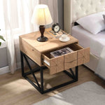 ZUN 21.65'' Luxury Night Stand with Drawer, Metal and Wood End Table,Industrial Bedside Table for Living W1071134243