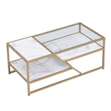 ZUN Golden Coffee Table with Storage Shelf, Tempered Glass Coffee Table with Metal Frame for Living W82151003