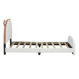 ZUN Twin Size Upholstered Platform Bed with Bear-shaped Headboard and Footboard,White+Brown WF307328AAK