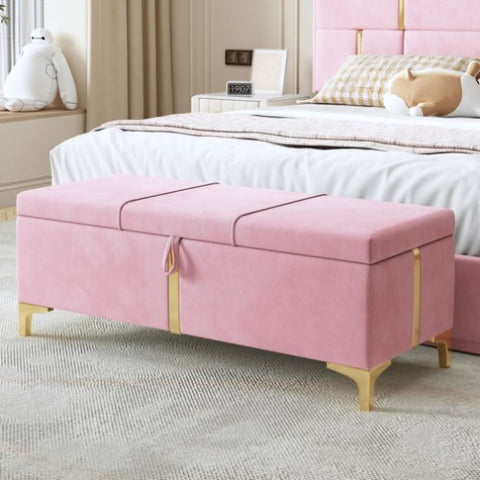 ZUN Elegant Upholstered Storage Ottoman,Storage Bench with Metal Legs for Bedroom,Living Room,Fully WF310944AAH