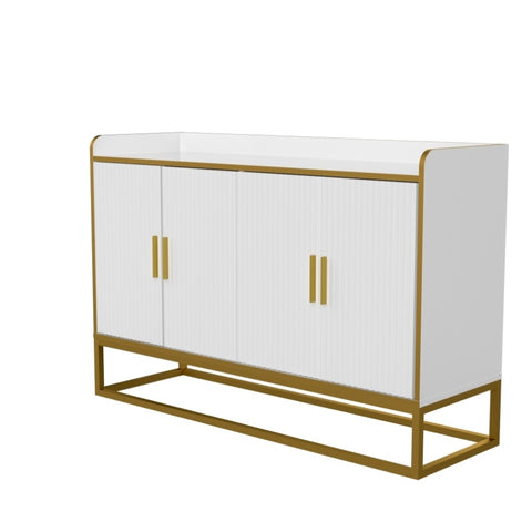 ZUN Modern Kitchen Buffet Storage Cabinet Cupboard White Gloss with Metal Legs for living room Kitchen W876134665