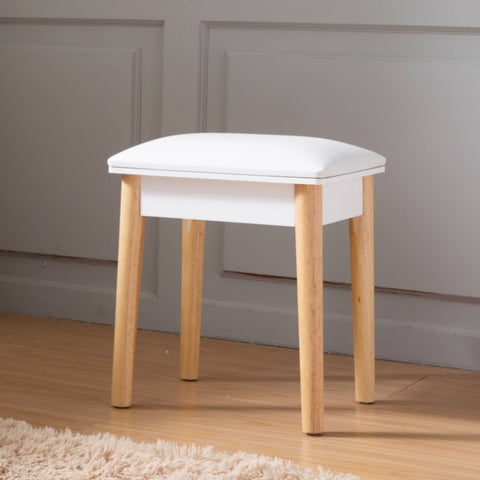 ZUN Wooden Vanity Stool Makeup Dressing Stool with PU Seat,White GBT18167SWH