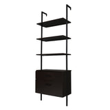 ZUN Industrial Bookshelf with Wood Drawers and Matte Steel Frame 12885722
