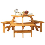 ZUN 6-Person Outdoor Circular Wooden Picnic Table with 3 Built-In Benches, Outside Table and Bench Set 59038175