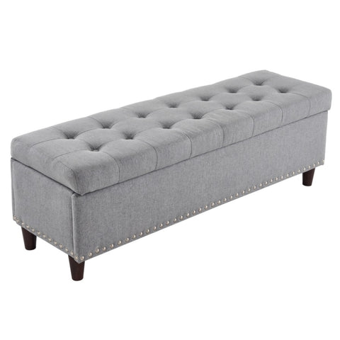 ZUN 51 Inches 131*41*42cm Linen With Storage Copper Nails Bedside Stool Footstool Light Gray 52186774