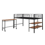 ZUN Twin Size Metal Loft Bed with Desk and Shelves,Black MF292498AAB