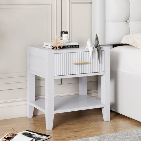 ZUN Wooden Nightstand with a Drawer and an Open Storage, End Table for Bedroom, White WF315393AAK