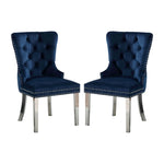 ZUN Set of 2 Wingback Dining Chairs with Button Tufted Back in Blue and Chrome B016P156857