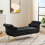 ZUN Black, PU Leather, Metal Feet Upholstered Ottoman Bedroom Lounge Ottoman Flip Top Storage Sofa Bench 30930890