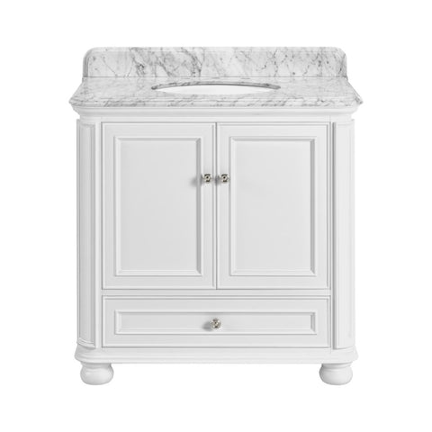 ZUN 36'' Bathroom Vanity with Carrara Natural Marble Top and Backsplash, Bathroom Storage Cabinet with W1059P155217