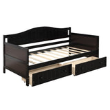 ZUN Twin Wooden Daybed with 2 drawers, Sofa Bed for Bedroom Living Room,No Box Spring Needed,Espresso WF192860AAP