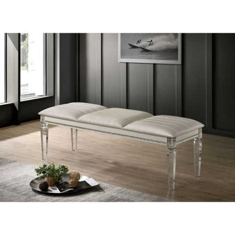 ZUN Antique Classic Pearl White 1pc Bench Only Contemporary Solid wood Acrylic Legs Crystal And Mirror B01181029