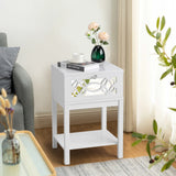 ZUN FCH 2pcs 40*35*56cm Density Board Spray Paint Smoked Mirror Single Carved Bedside Table White 94017603