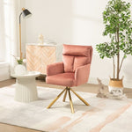 ZUN Pink Velvet Contemporary High-Back Upholstered Swivel Accent Chair W116470751