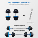 ZUN Adjustable Weights Dumbbells Set of 2, 88Lbs 2 in 1 Exercise & Fitness Dumbbells Barbell Set for Men 46623919
