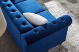 ZUN Sofa chair, with button and copper nail on arms and back, one white villose pillow, velvet Blue W48733226