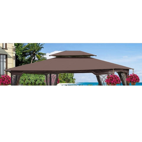 ZUN 13x10 Ft Patio Double Roof Gazebo Replacement Canopy Top Fabric,Brown W41941991