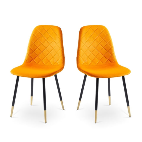 ZUN Orange Velvet Tufted Accent Chairs with Golden Color Metal Legs, Modern Dining Chairs for Living W116464057