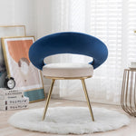 ZUN Navy Blue+Off-White Velvet Modern accent/Conversation Lounge Chair With Gold Plated Legs, unique W117064139