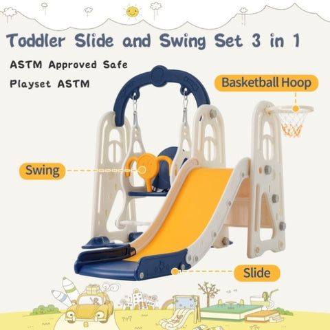 ZUN Toddler Slide and Swing Set 3 in 1,Kids Playground Climber Slide Playset with Basketball PP315112AAC