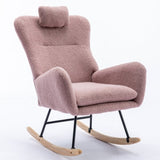 ZUN 35.5 inch Rocking Chair with Pocket, Soft Teddy Fabric Rocking Chair for Nursery, Comfy Wingback W1372105258