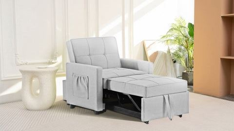 ZUN 3-in-1 Convertible Futon Multi-Functional Sofa Bed Adjustable Reading Chair with Modern Linen Fabric W2121130550