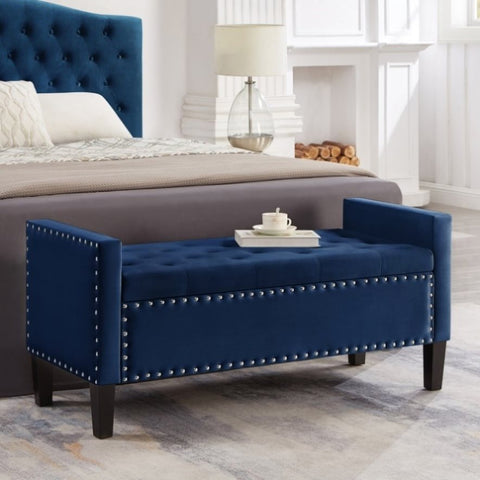 ZUN Upholstered Tufted Button Storage Bench with nails trim,Entryway Living Room Soft Padded Seat with W2186139088