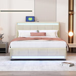 ZUN Full Size Upholstered Bed with LED Light, 4 Drawers and a set of Type C and USB Ports, Velvet, Beige WF316448AAA