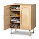 ZUN Modern Rattan Shoe Storage Cabinet with Double Doors and Adjustable Shelves, Accent Cabinet for 24395179