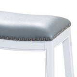 ZUN 30" Bar Height Saddle Stool, White Finish, Gray Leather Seat B046109805