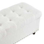ZUN 43 Inches 110*41*42cm Teddy Velvet With Storage Copper Nails Bedside Stool Footstool Off-White 90054317