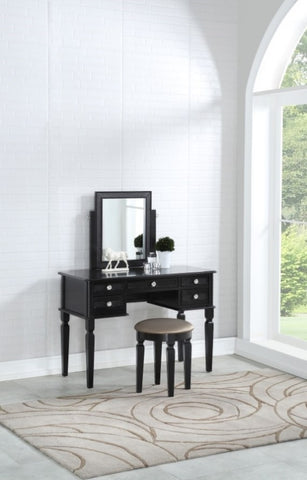 ZUN Bedroom Vanity Set Stool Storage Drawers Mirror Black Color Modern Gorgeous Furniture MDF Rubber HS00F4180-ID-AHD