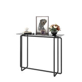 ZUN Console Table single layer tempered glass rectangular porch table black leg double tempered glass W24181016
