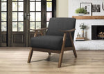 ZUN Modern Home Furniture Dark Gray Fabric Upholstered 1pc Accent Chair Cushion Back and Seat Walnut B01172867